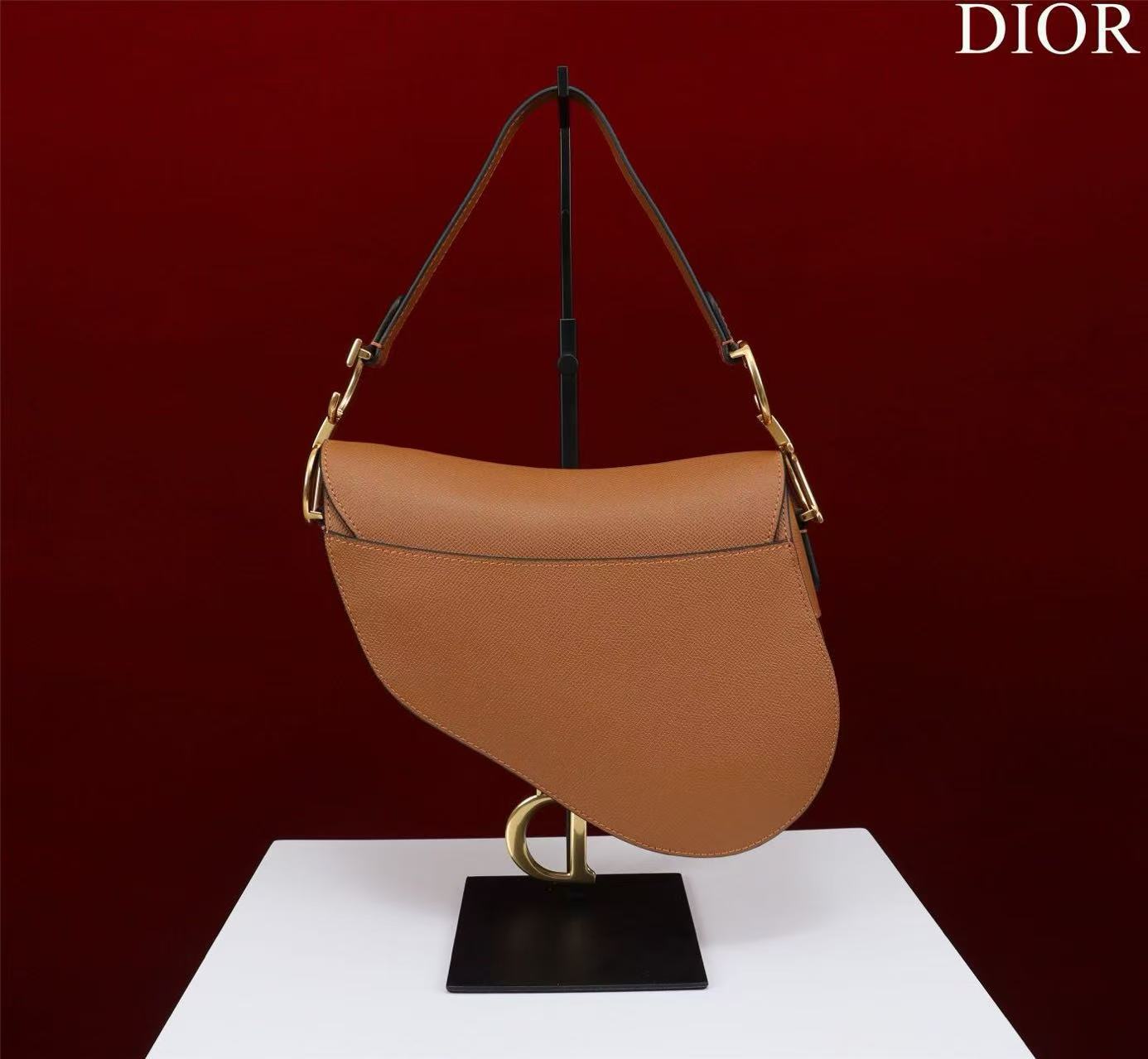 CD Saddle Bag Strap Brown Gold  Grained Calfskin