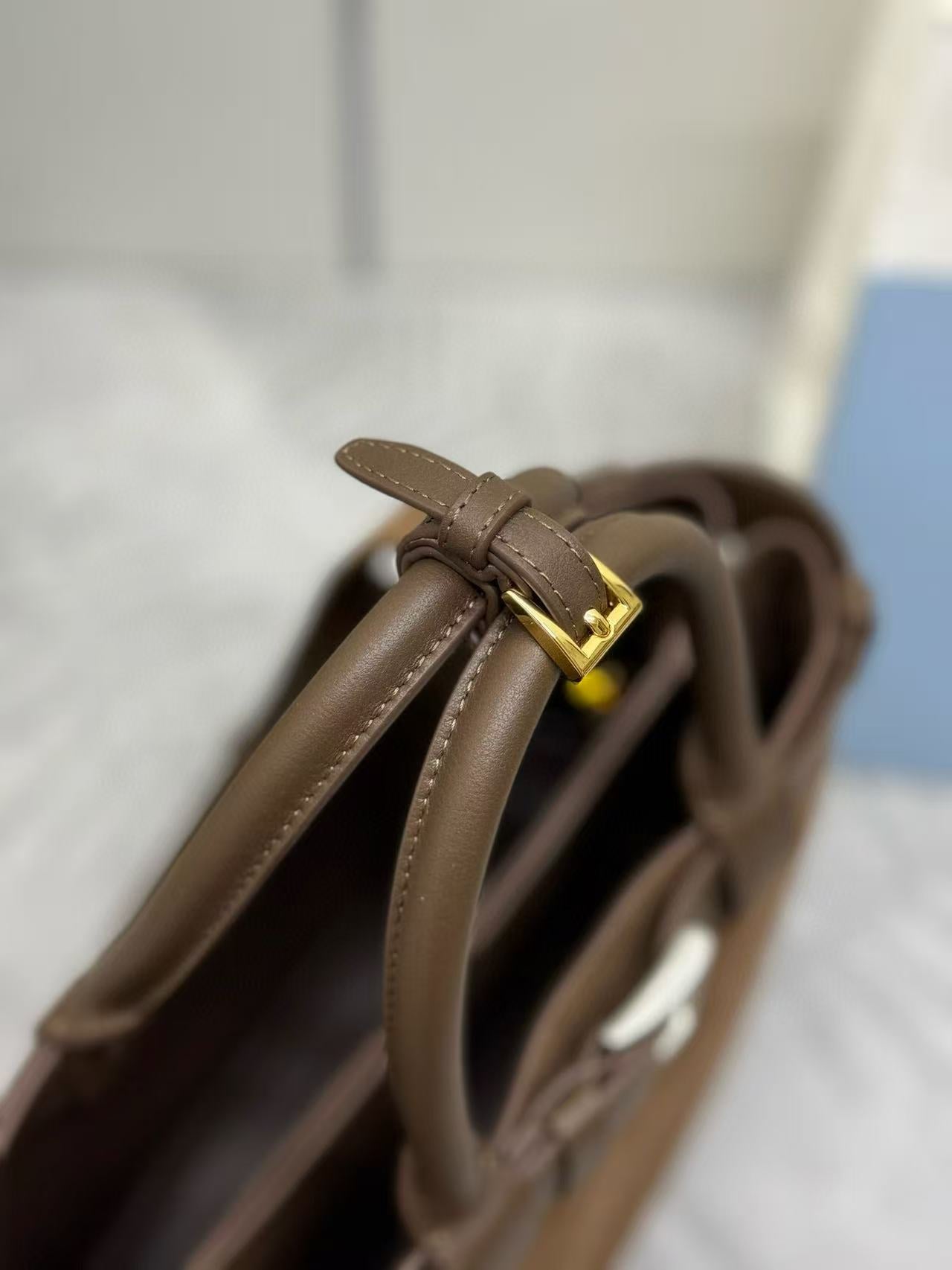Prada Buckle Handbag Brown Suede Leather