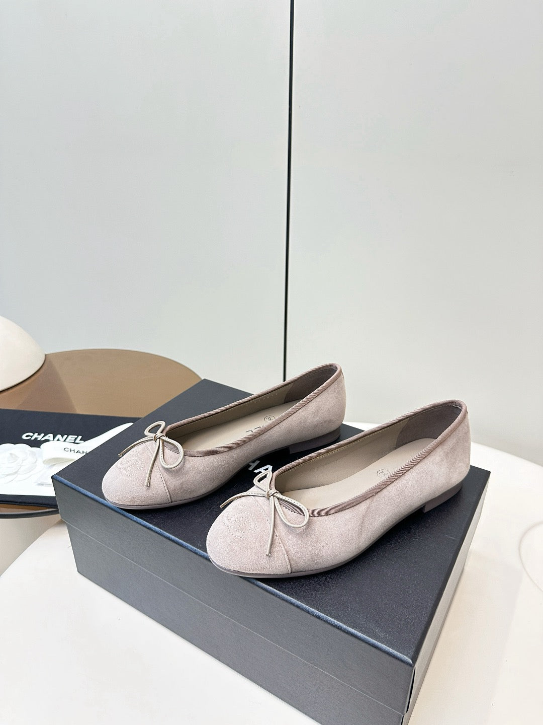 Chanel Ballet Flat Soft Blush Pink Suede