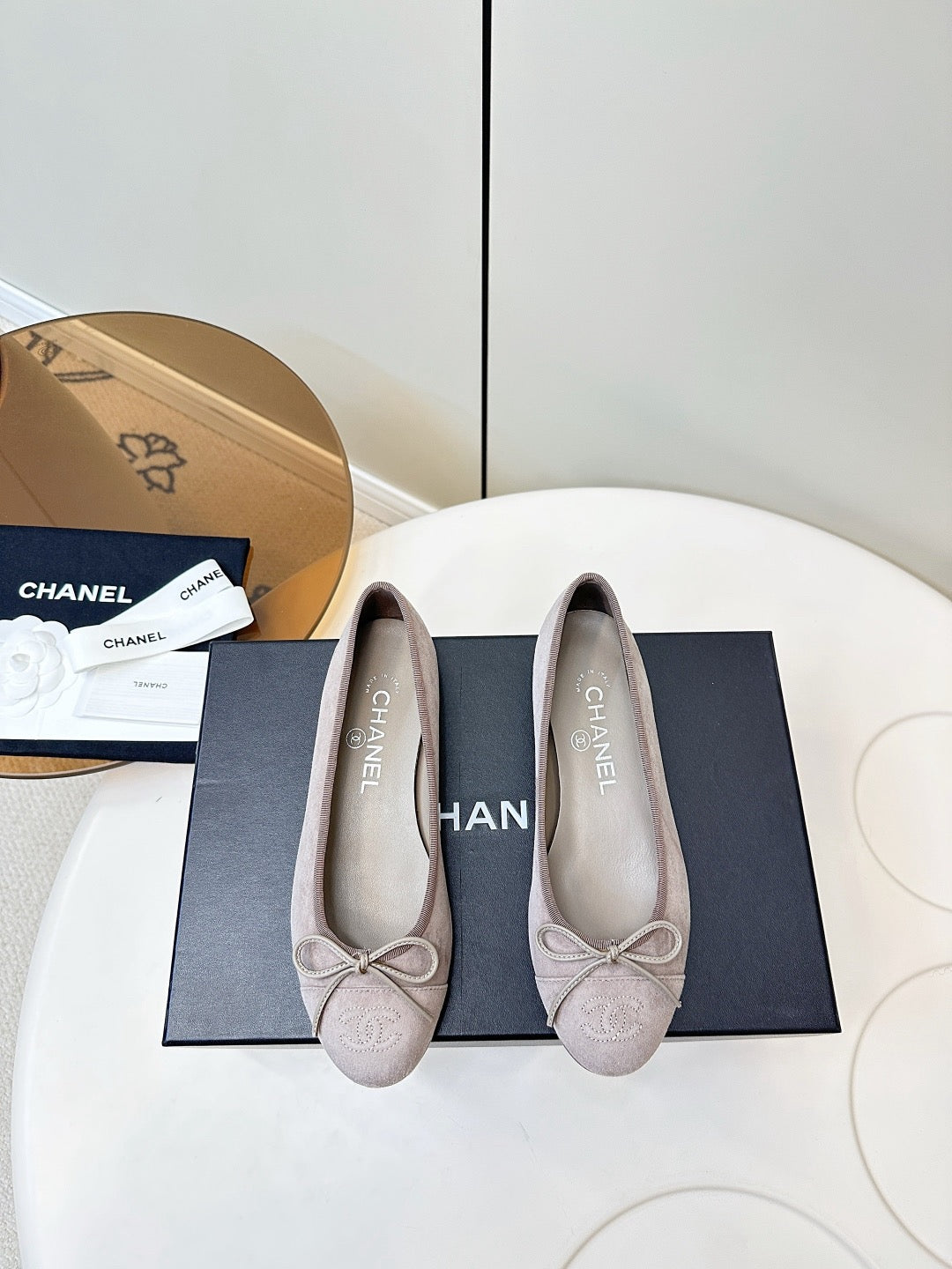 Chanel Ballet Flat Soft Blush Pink Suede
