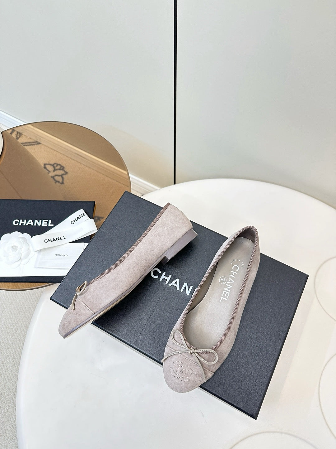 Chanel Ballet Flat Soft Blush Pink Suede