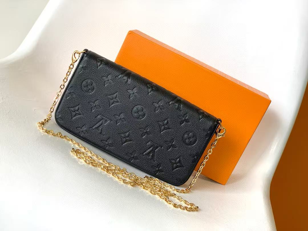 LV Pochette Félicie Chain Bag Black Grain Cowhide