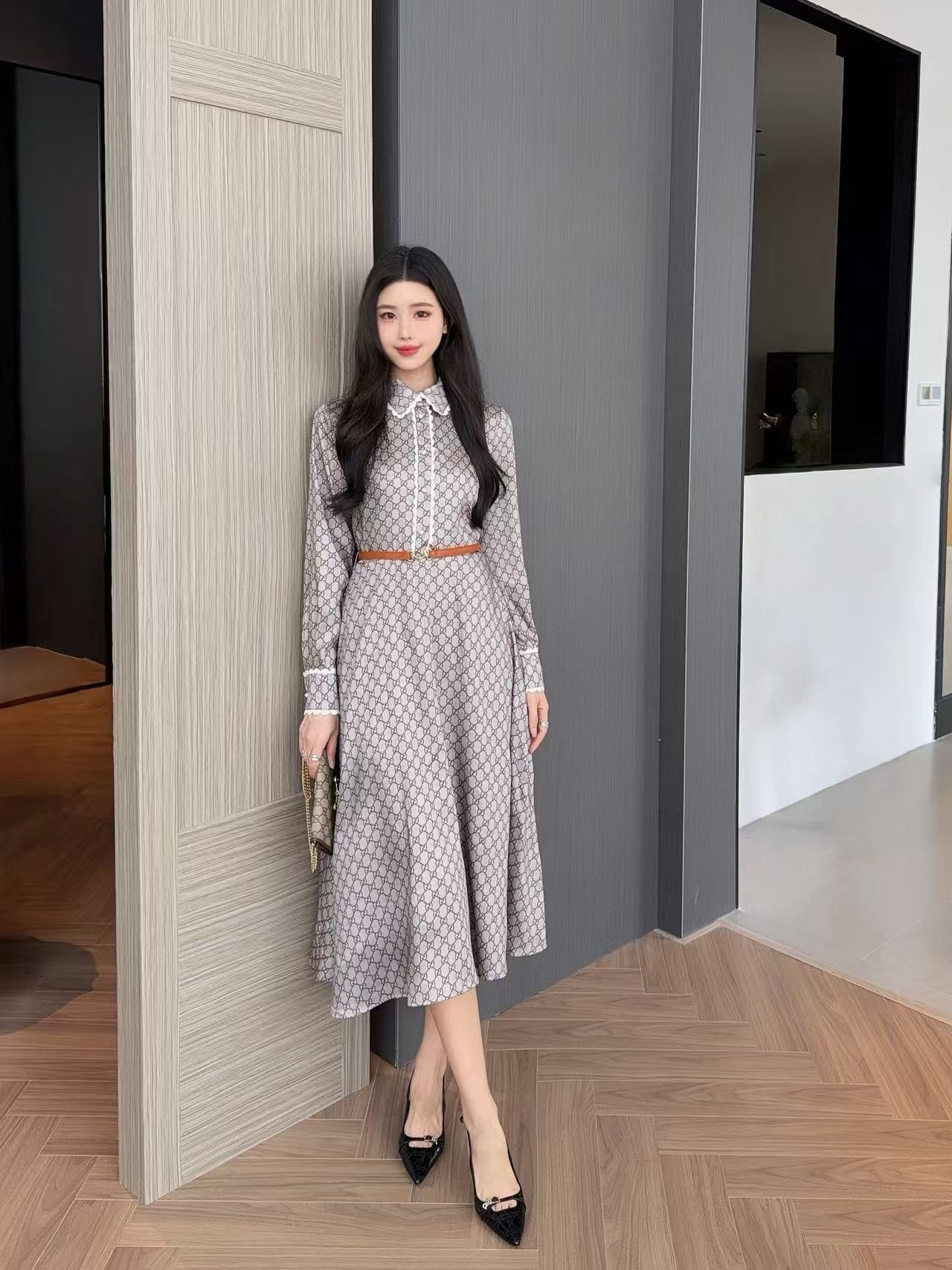 Gucci Shirt Dress Beige Polyester