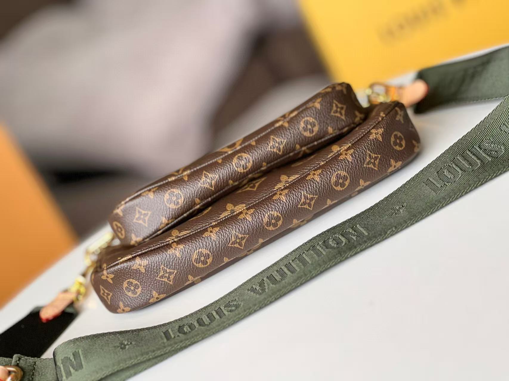 LV Multi Pochette Accessoires Bag Brown Green Canvas Leather