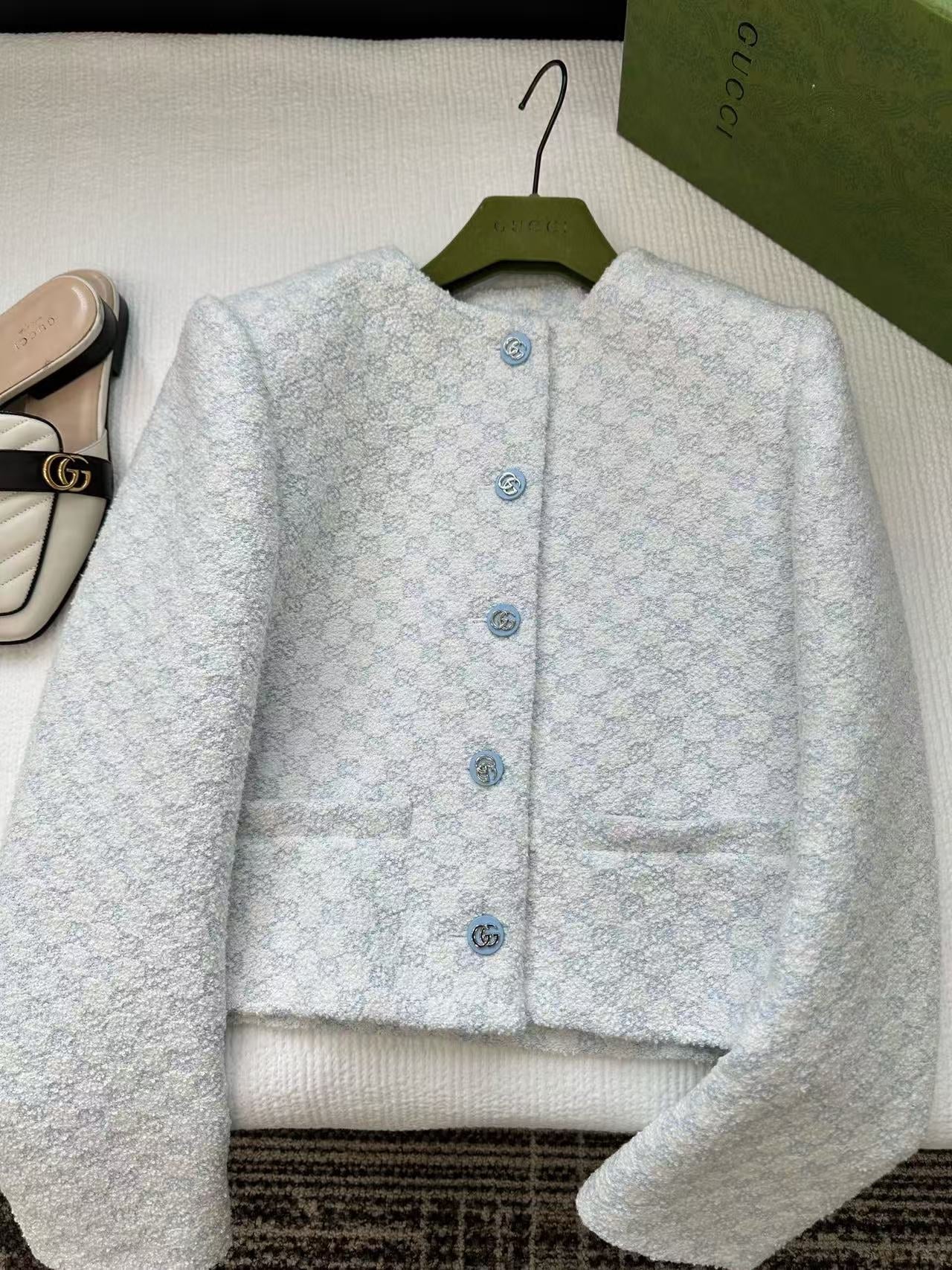 Gucci Jacket Blue Tweed Fabric