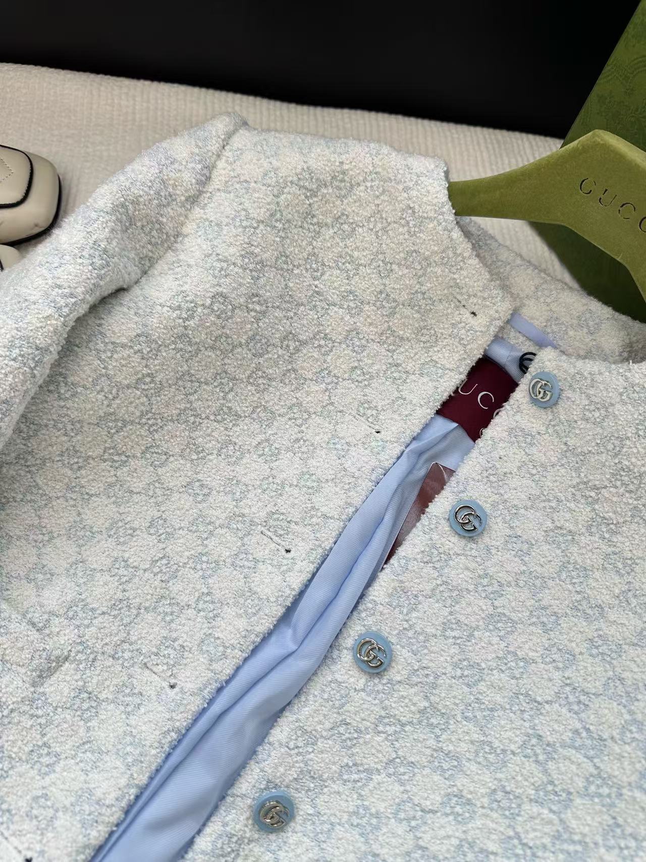 Gucci Jacket Blue Tweed Fabric