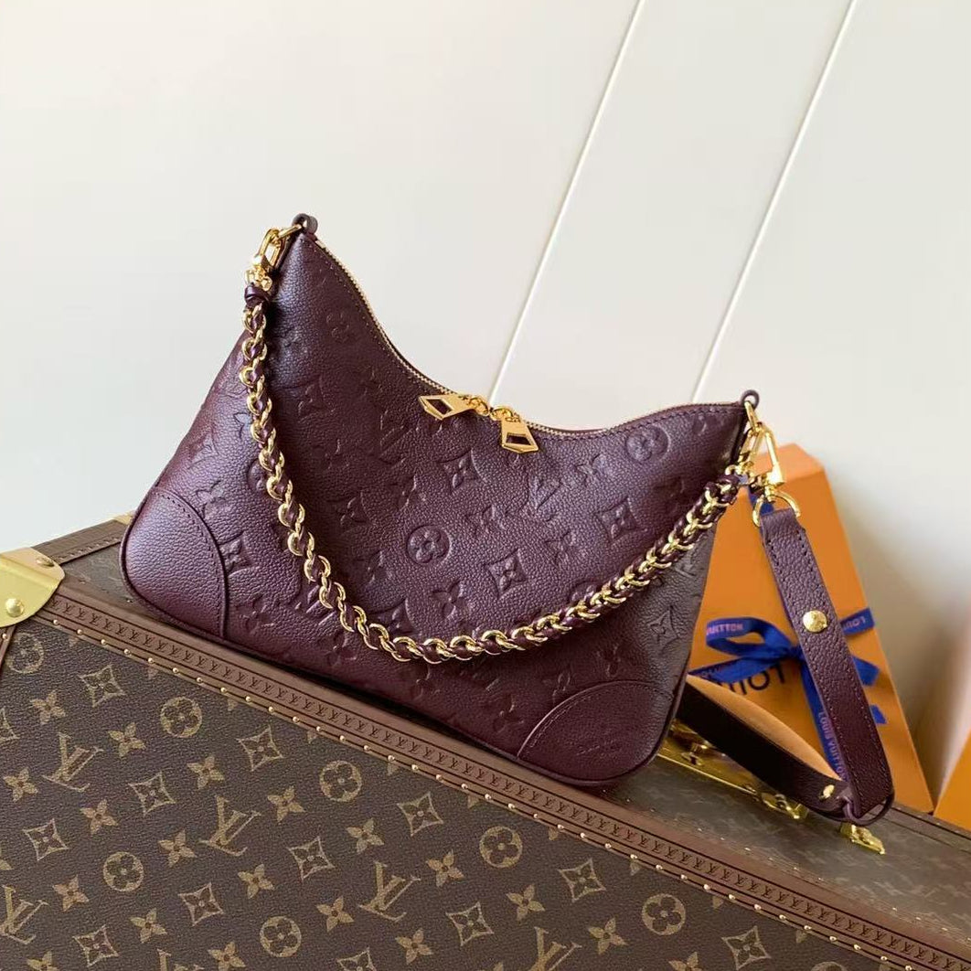 LV Boulogne PM Bag Burgundy Gold Embossed Grained Cowhide Leather