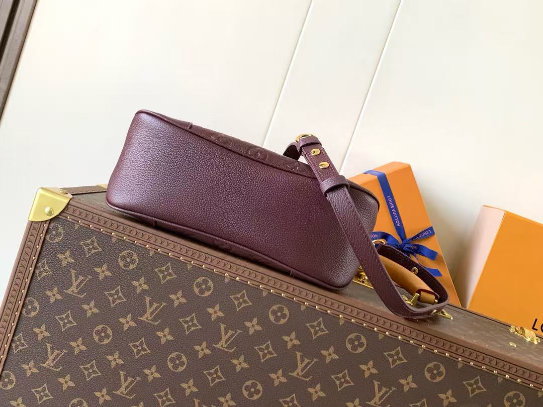 LV Boulogne PM Bag Burgundy Gold Embossed Grained Cowhide Leather