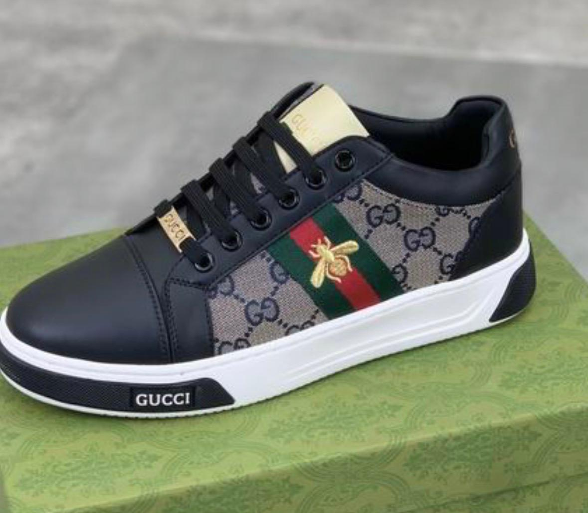 GG 25 Men's ACE Sneaker Black Sheepskin Canvas