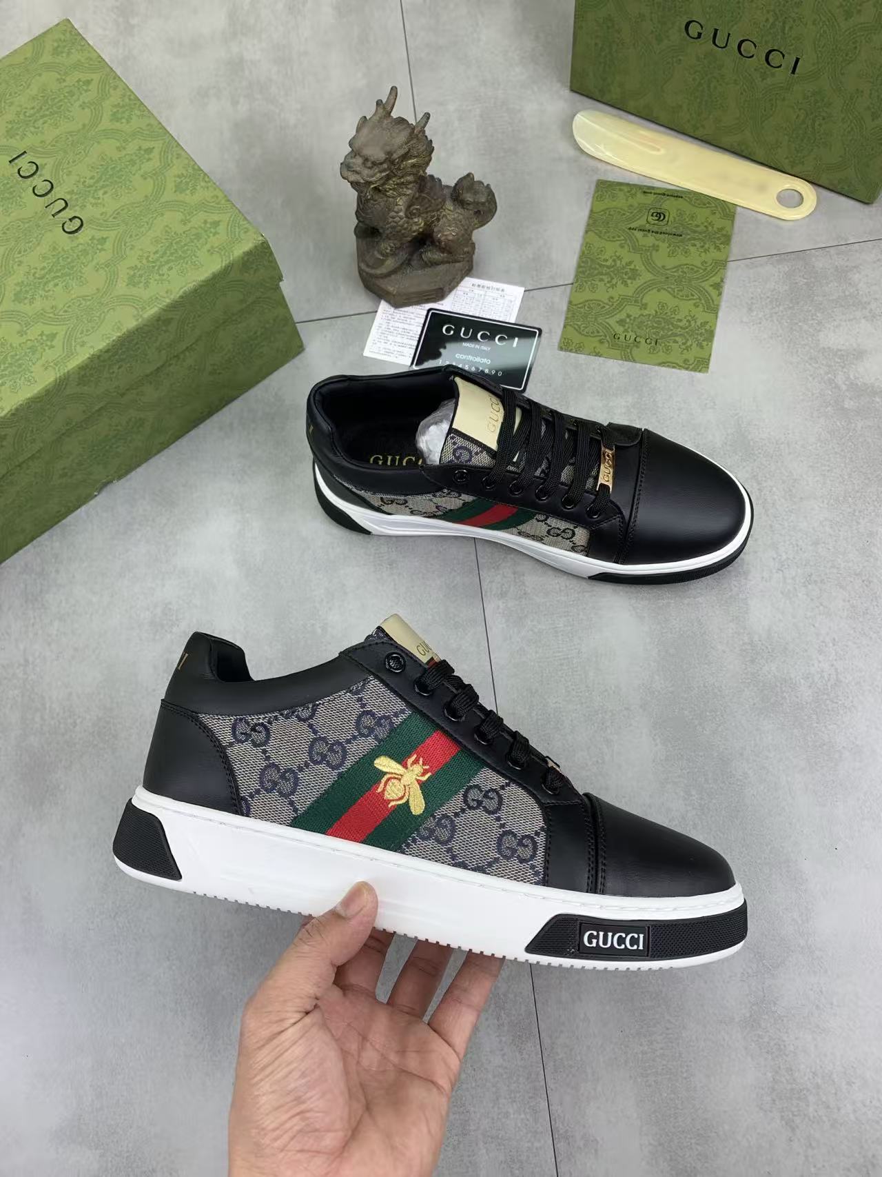 GG 25 Men's ACE Sneaker Black Sheepskin Canvas