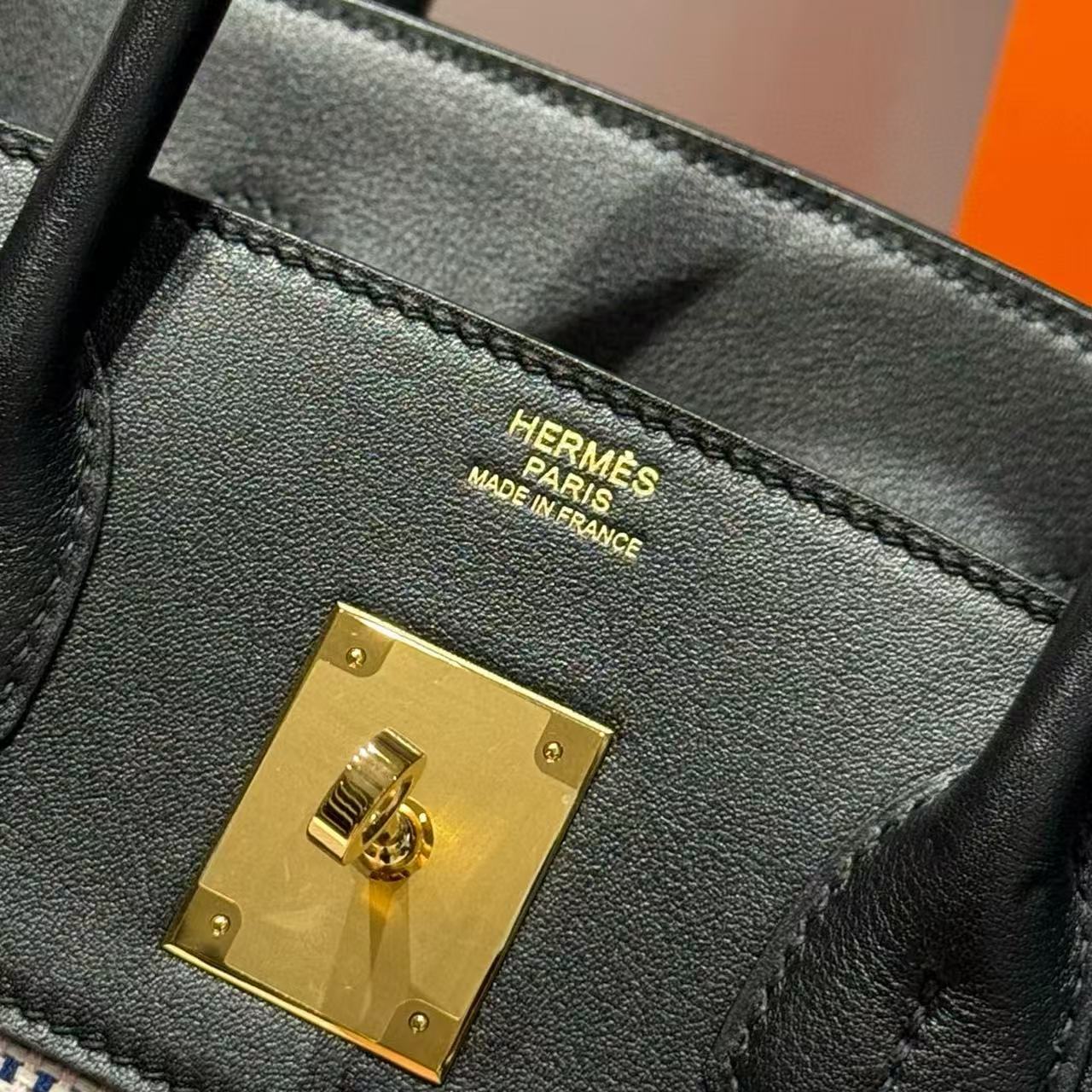 HM 2025 Birkin 30cm Black White Swift Cowhide Canvas Fabric With Waffle Panda