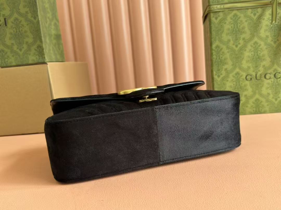 GG 2025 Marmont 26cm Bag Black Gold Velvet Leather
