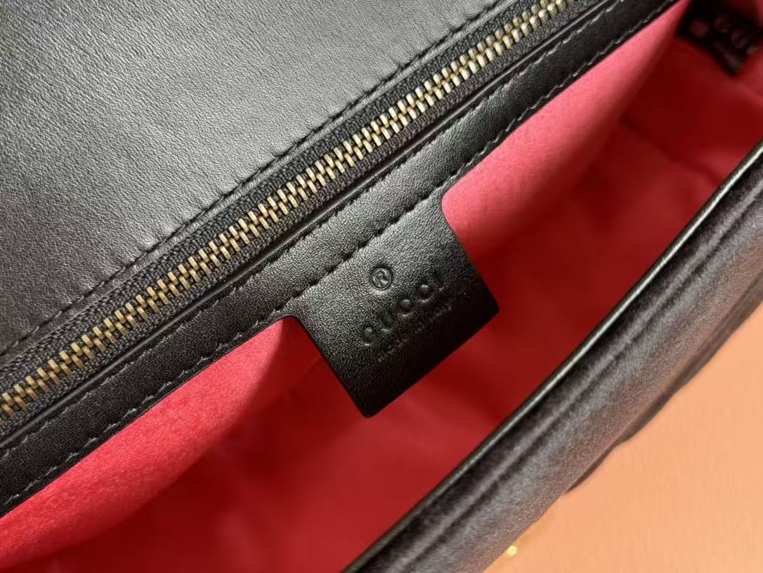 GG 2025 Marmont 26cm Bag Black Gold Velvet Leather