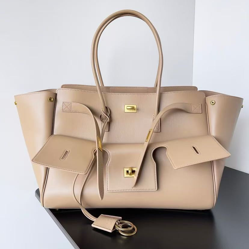 Balenciaga 2025 Bel Air Carry-all Bag 37cm Beige Gold Calfskin