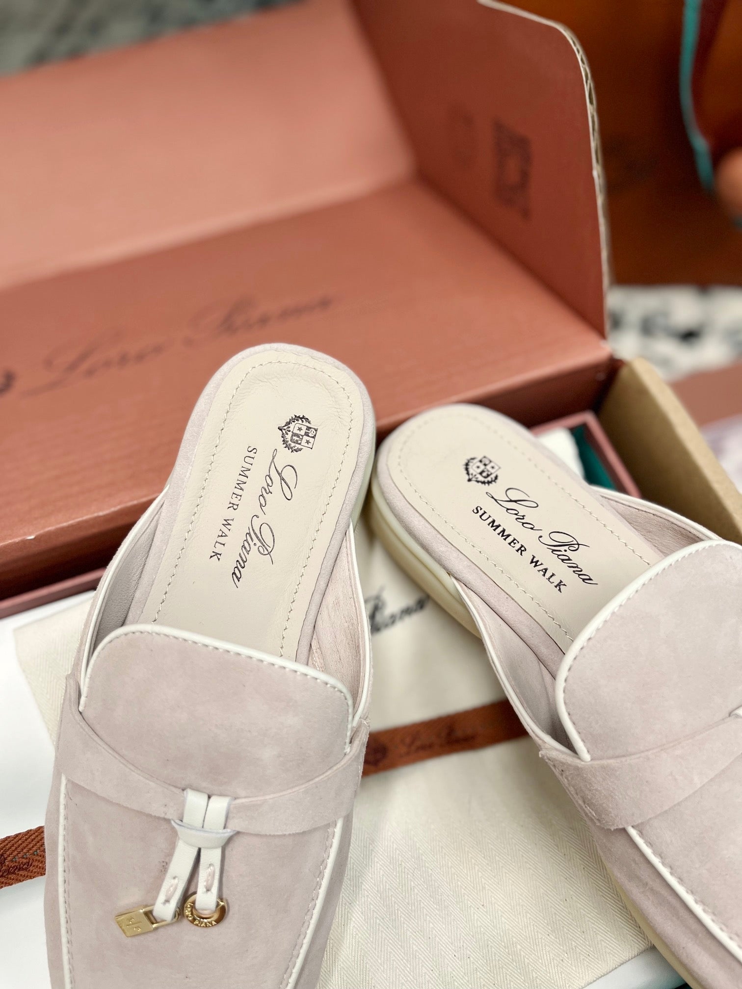 Loro Piana 2026 Charms Walk Babouche Mule Light Pink Suede