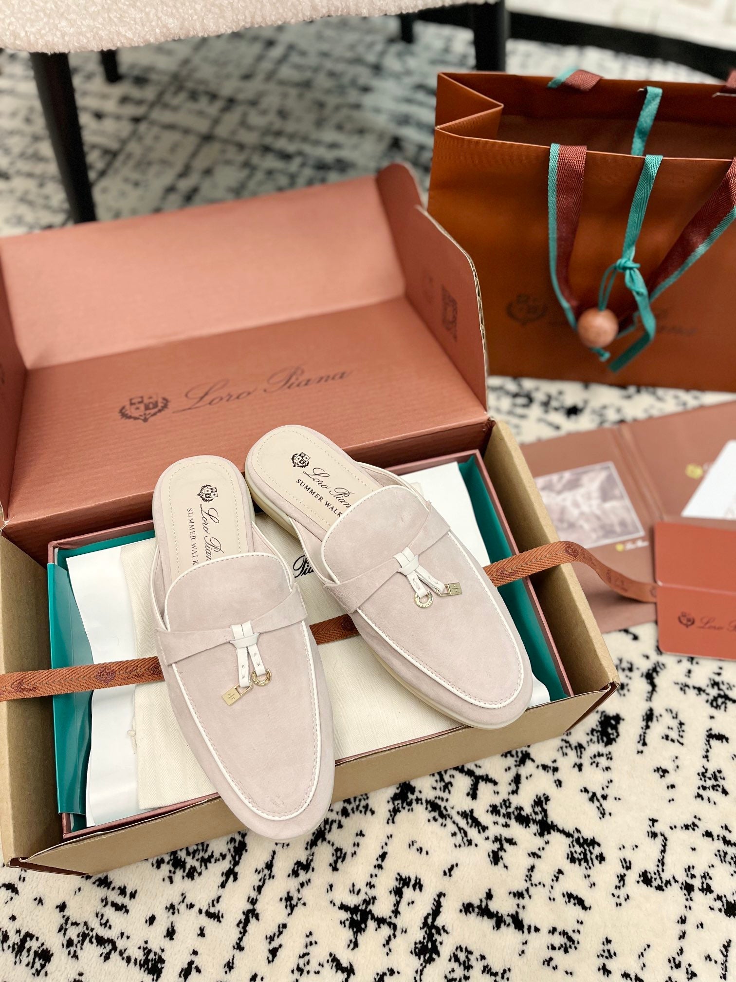 Loro Piana 2026 Charms Walk Babouche Mule Light Pink Suede