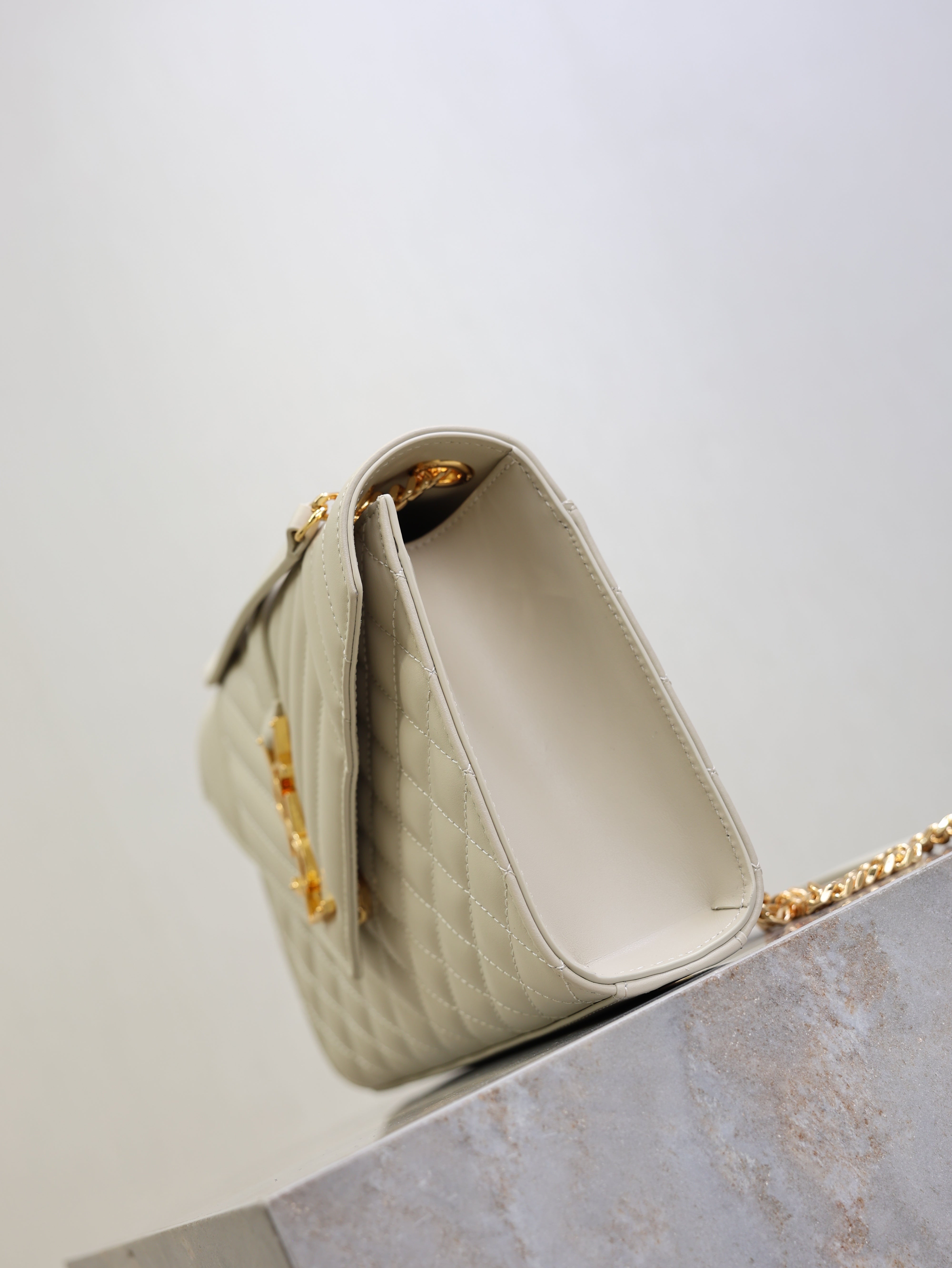 YSL 2026 Envelope In Quilted Grain De Poudre White Embossed Leather