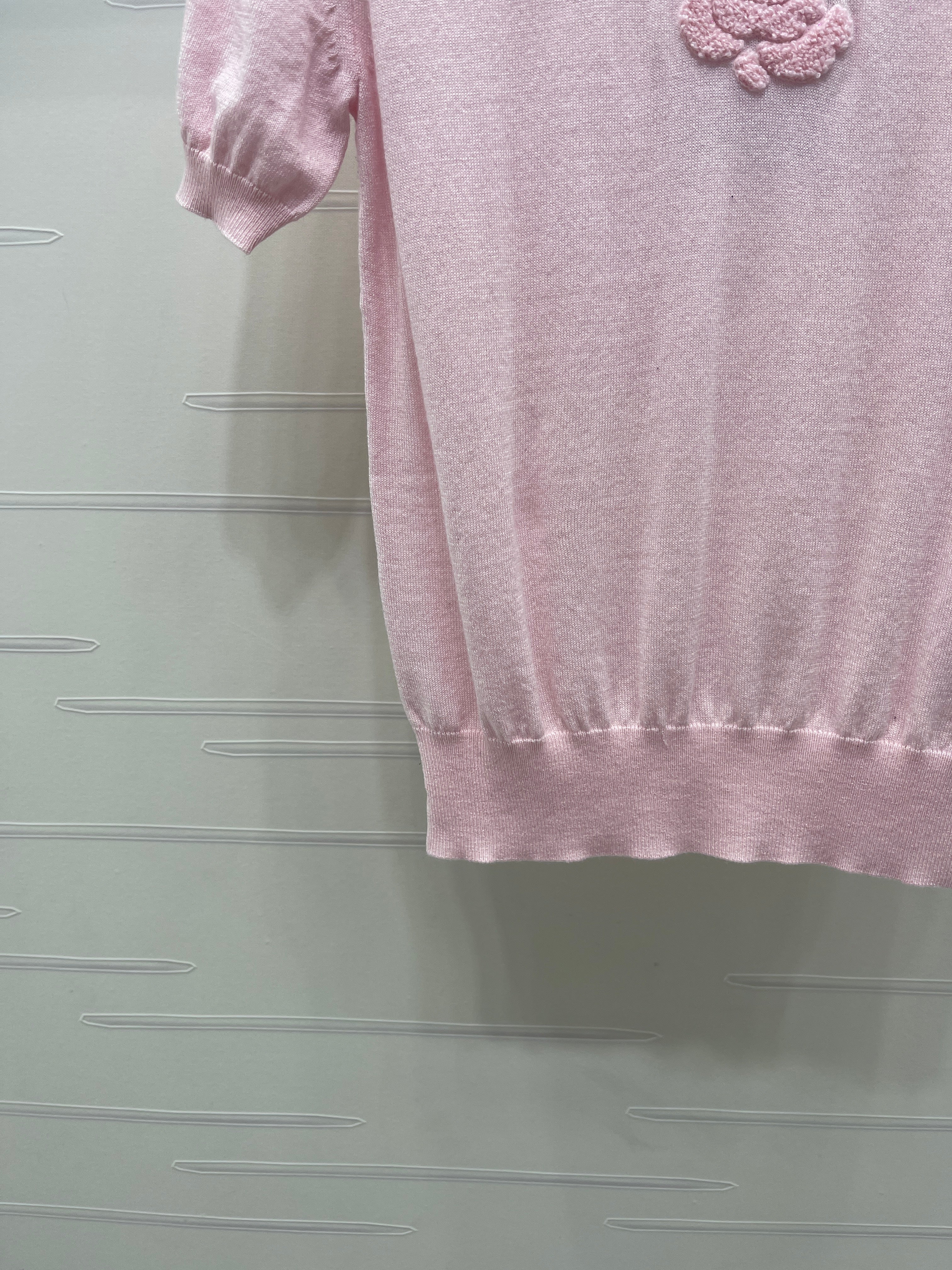 Chanel 2026 Flower T-shirt Black and Pink Tencel