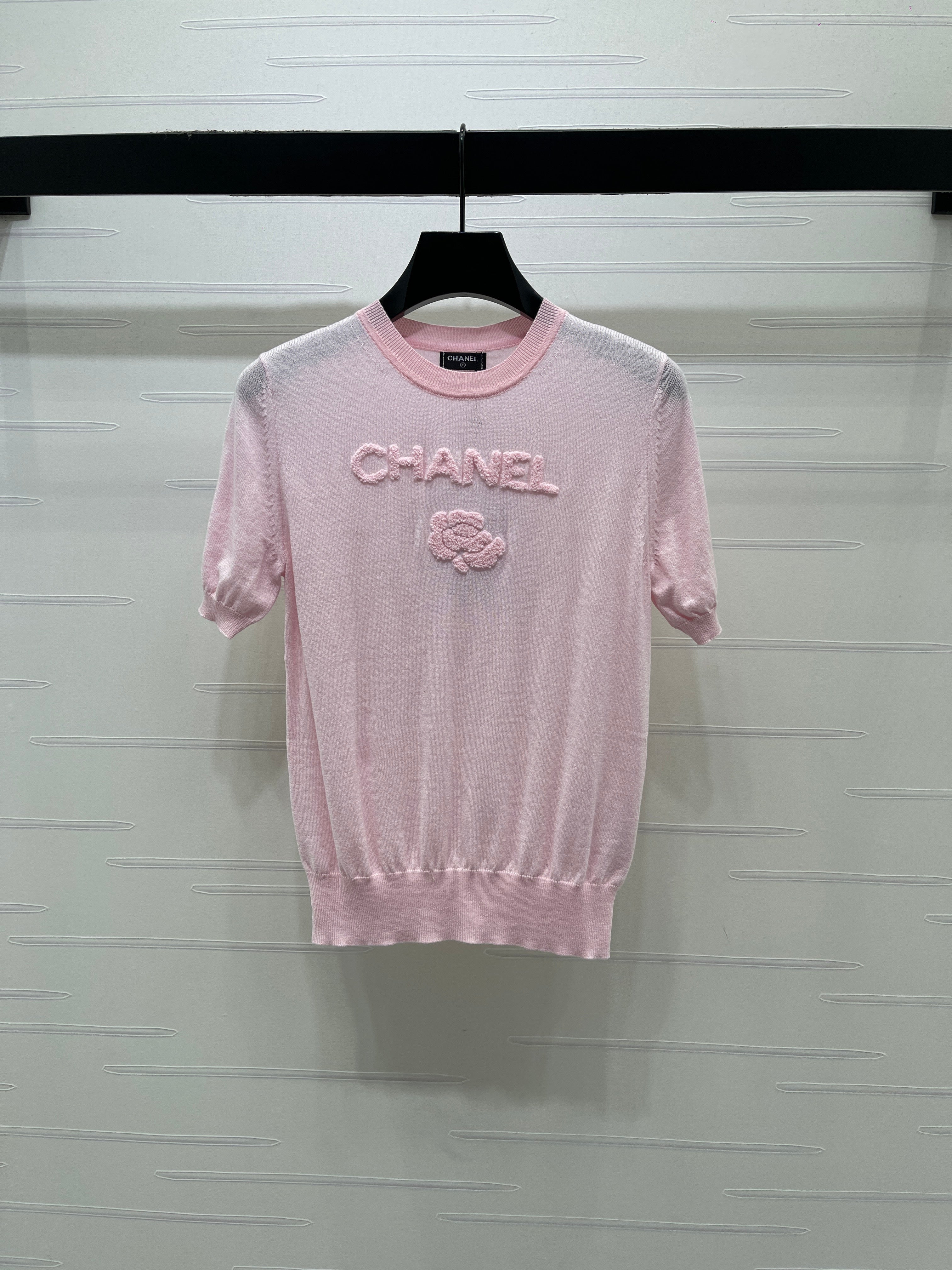 Chanel 2026 Flower T-shirt Black and Pink Tencel