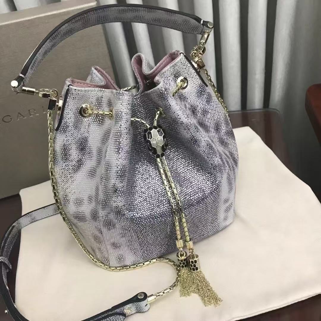 Bvlgari Serpenti Forever Small Bucket bag Grey Karung Leather
