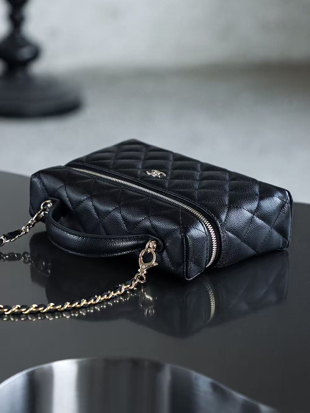 Chanel 2026 Vanity Bag 19.5cm Black Silver Caviar Leather