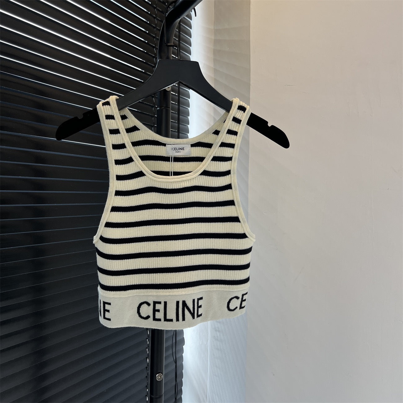 Celine 2026 Knit Rib-knit Logo-detail Crop Tank Top Cotton