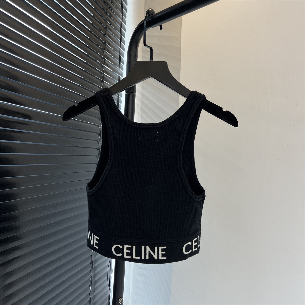 Celine 2026 Knit Rib-knit Logo-detail Crop Tank Top Cotton