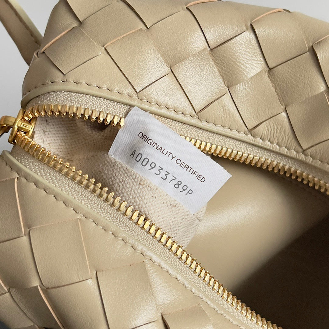 Bottega Veneta 2026 Mini Loop Camera Bag Beige Woven Lambskin Leather