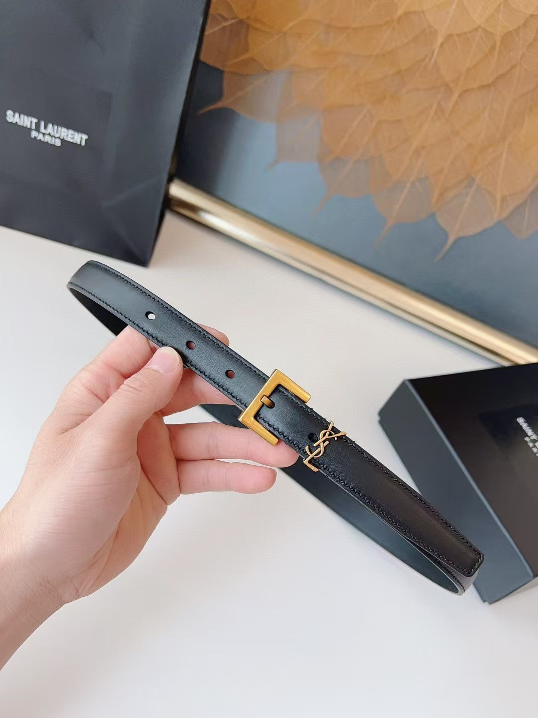 Saint Laurent Cassandre Leather Belt