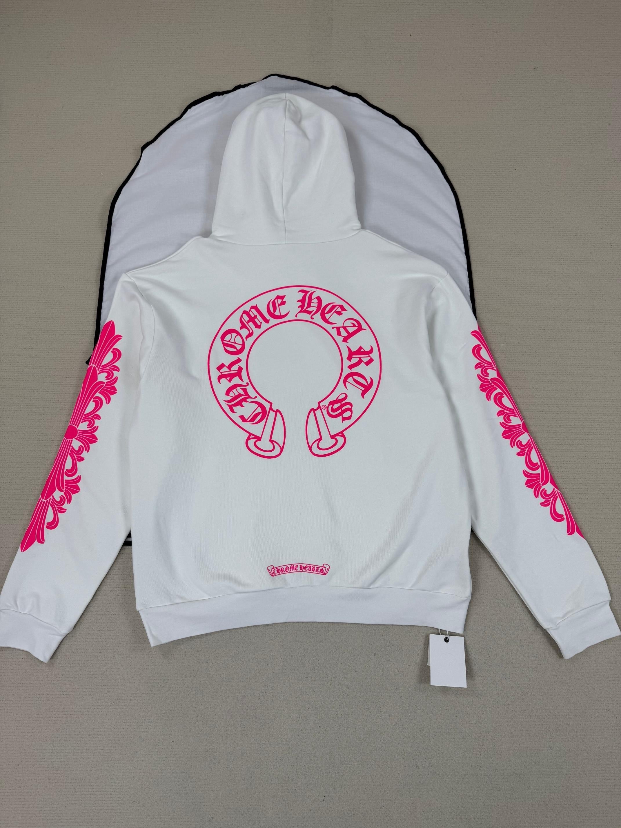 Chrome Hearts 2026 Horseshoe-Logo Graphic Hoodie White Pink Fabric