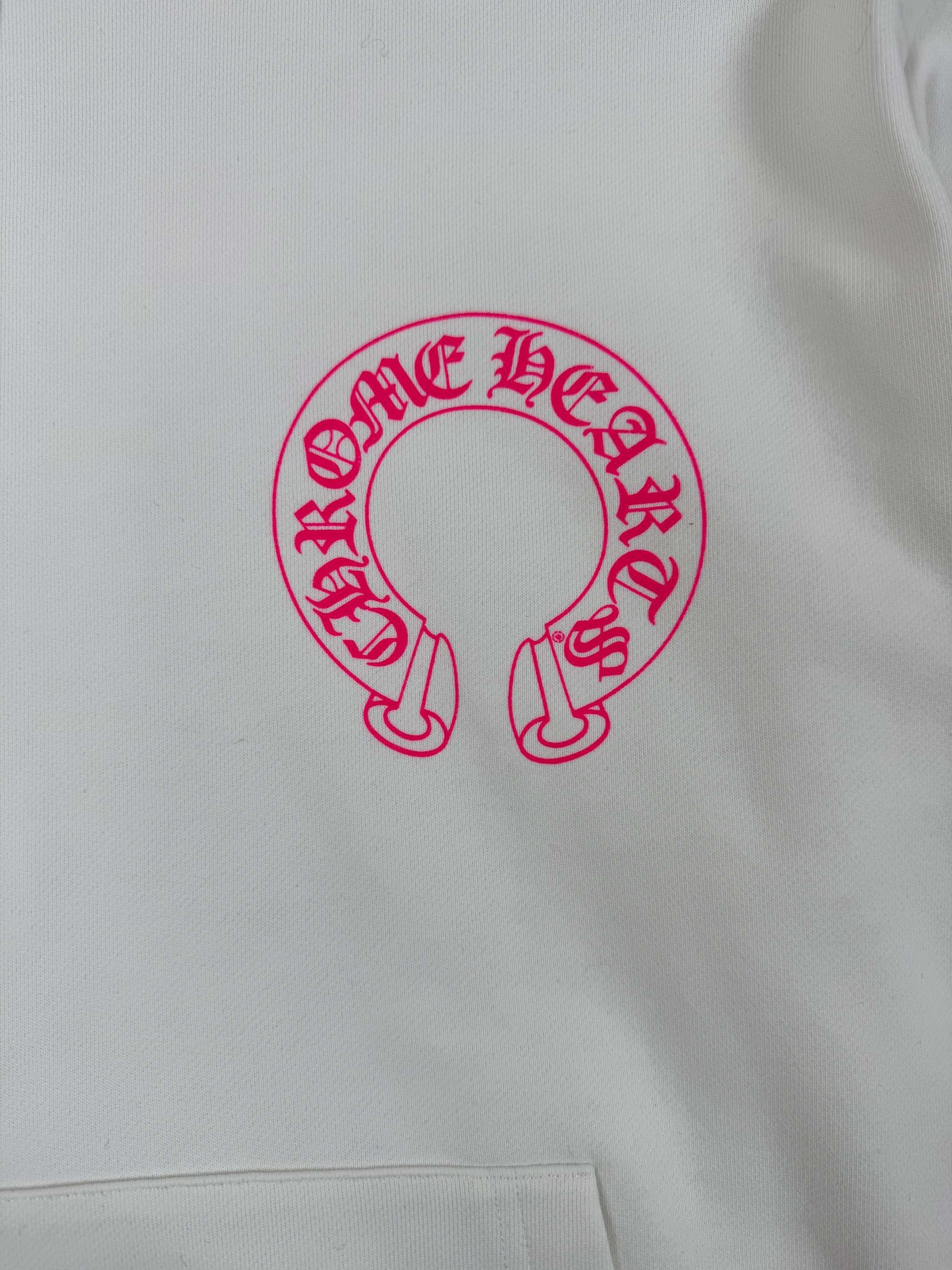 Chrome Hearts 2026 Horseshoe-Logo Graphic Hoodie White Pink Fabric