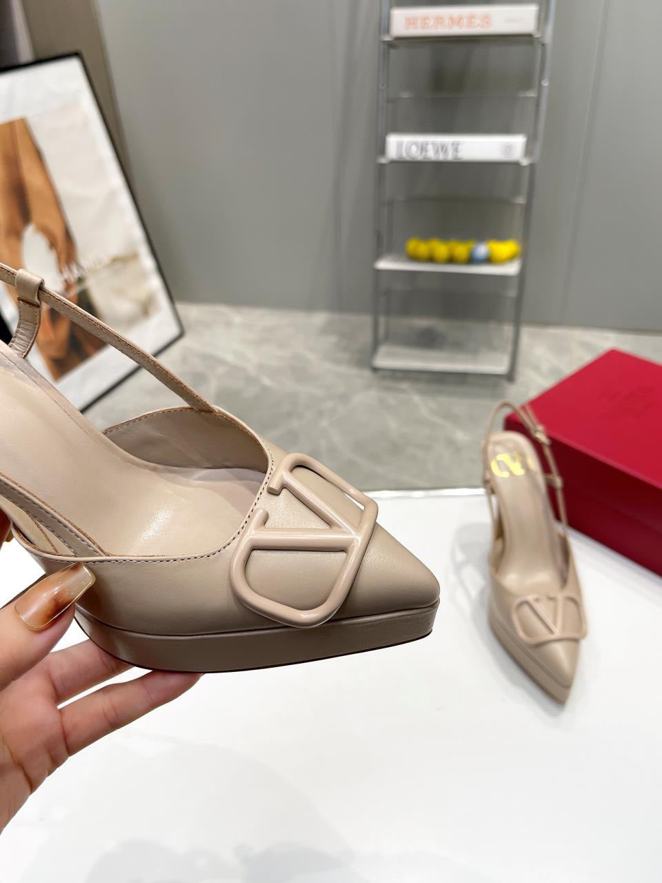 Valentino Garavani VLOGO Slingback 120 Platform Pumps Nude Smooth Leather