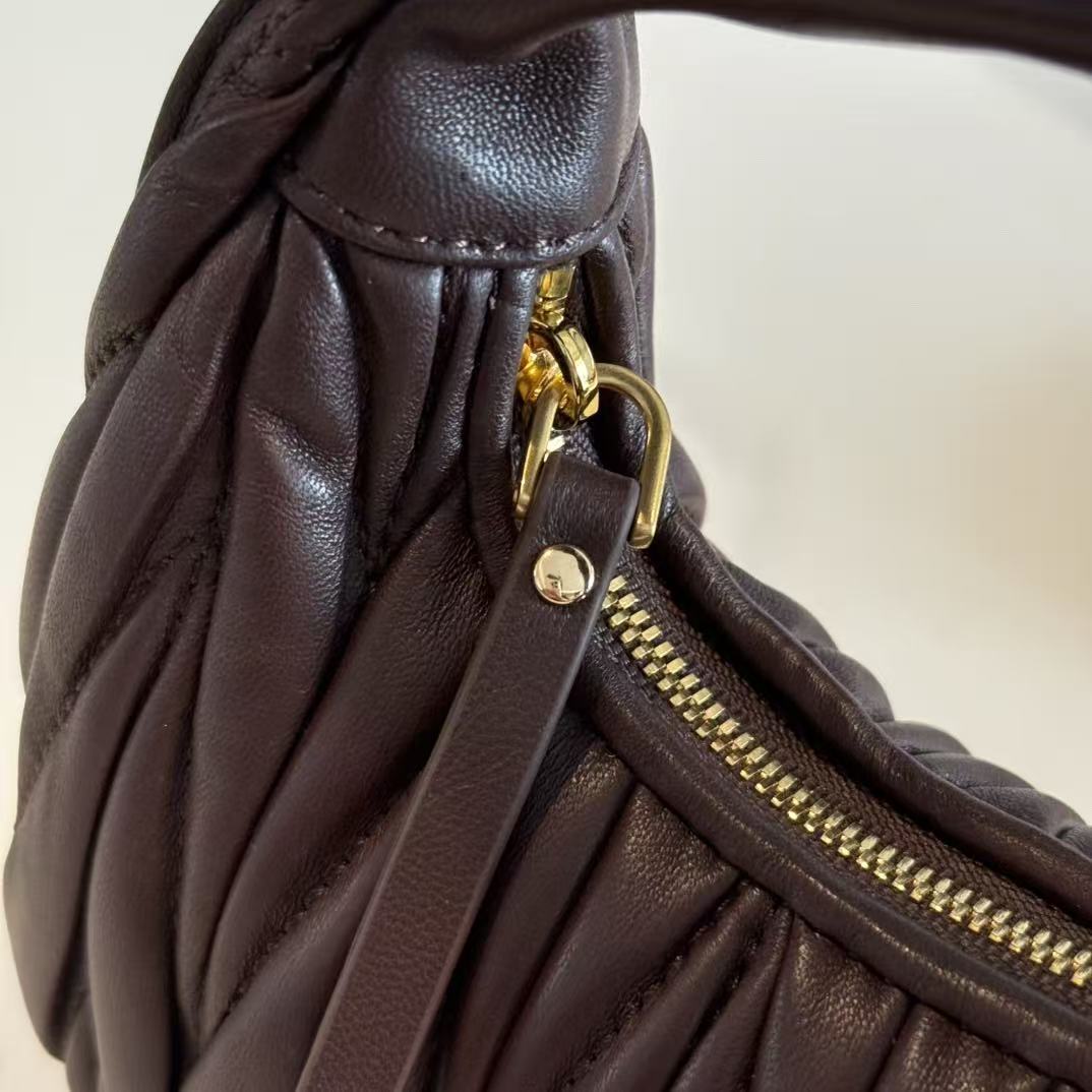 Miumiu 2026 Wander Matelassé Hobo Bag Dark Brown Nappa Leather