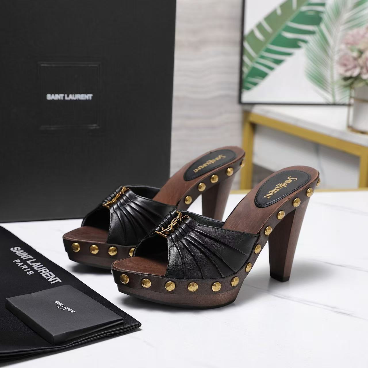 YSL 2026 Bavylone Platform Sandal Brown Black Smooth Leather