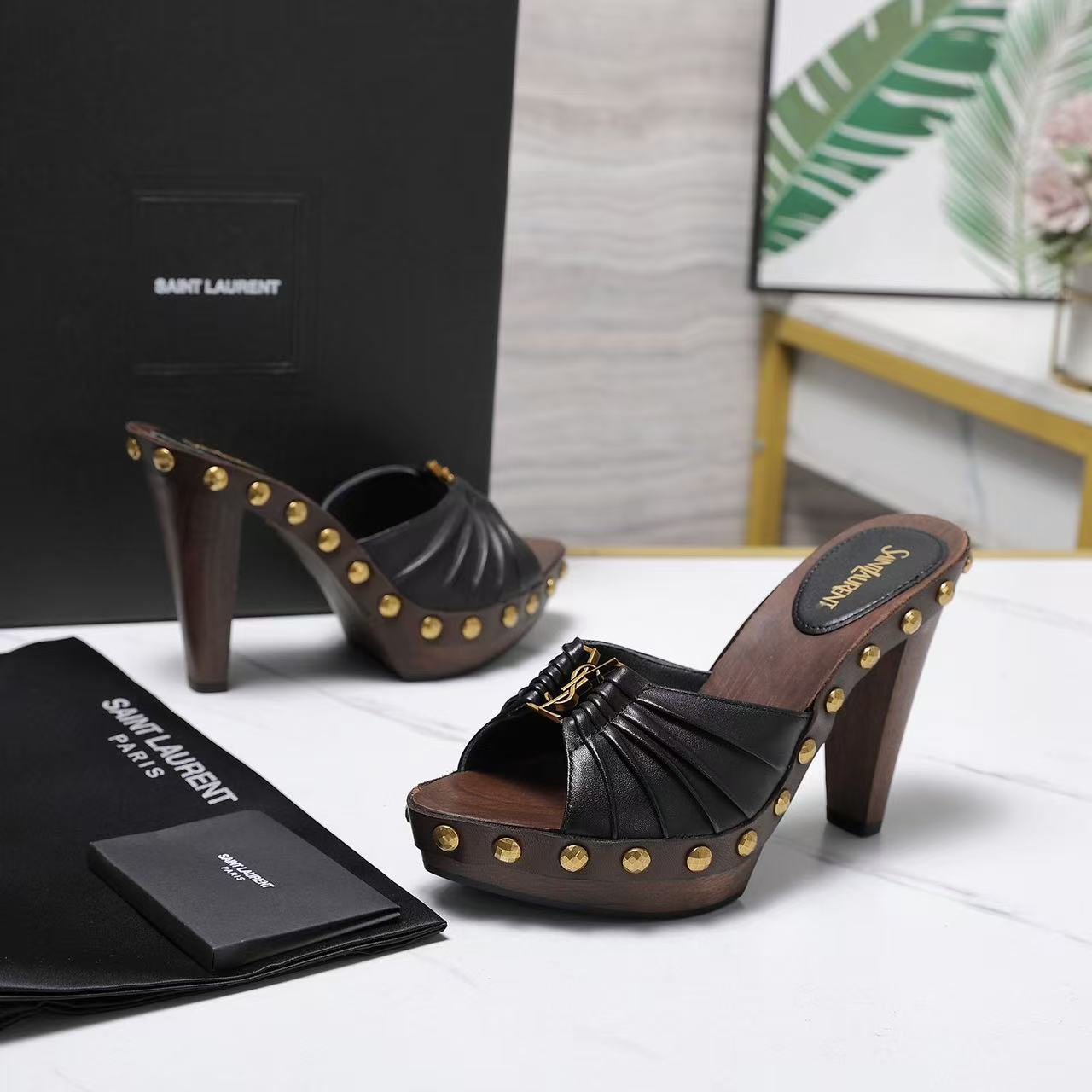 YSL 2026 Bavylone Platform Sandal Brown Black Smooth Leather
