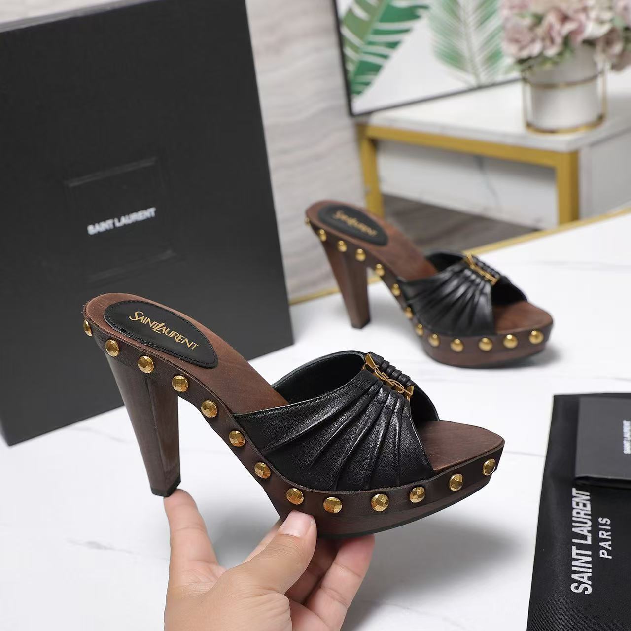 YSL 2026 Bavylone Platform Sandal Brown Black Smooth Leather