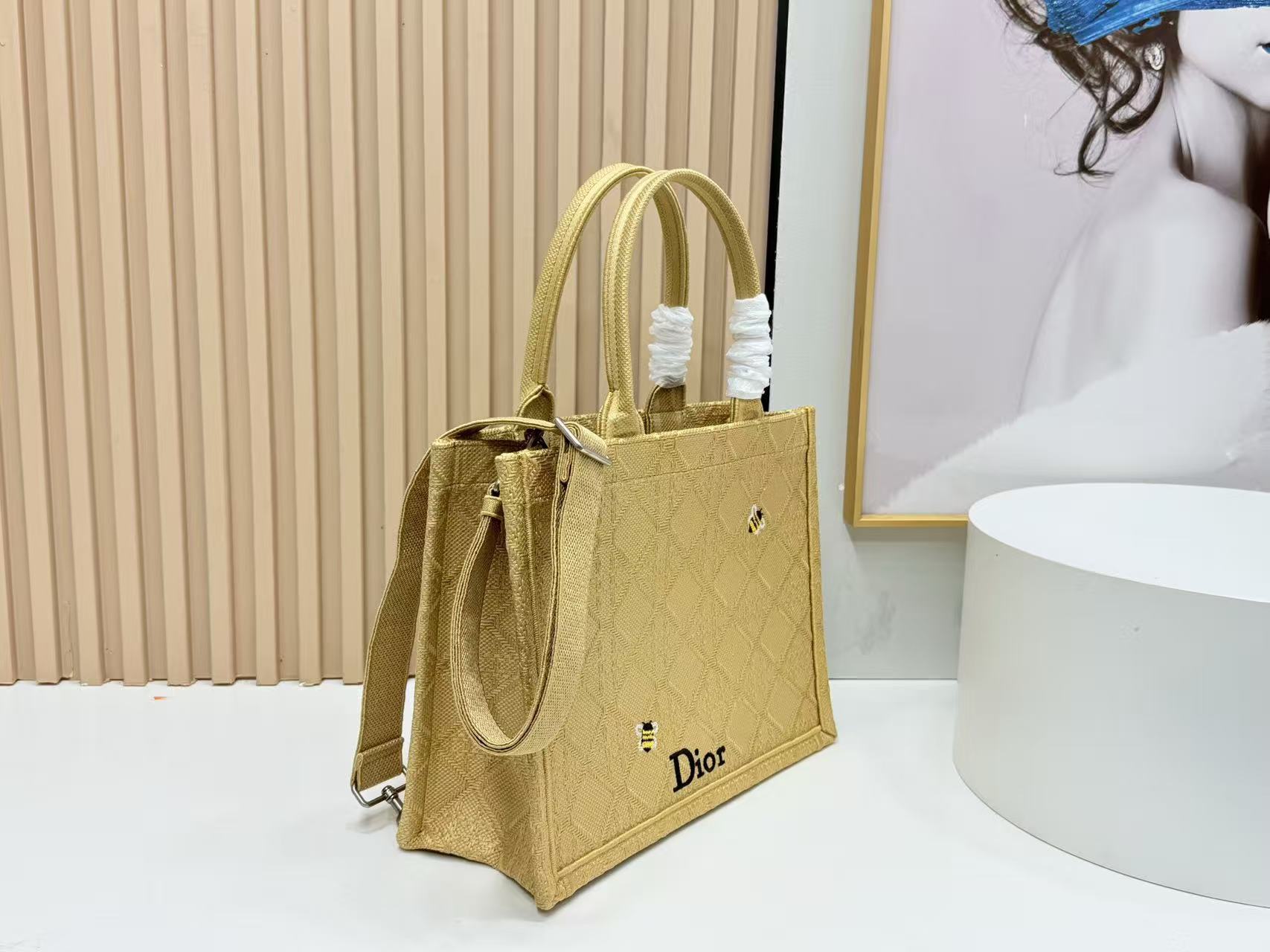 Dior 2026 Book Tote with Embroidered Bee Yellow Canvas