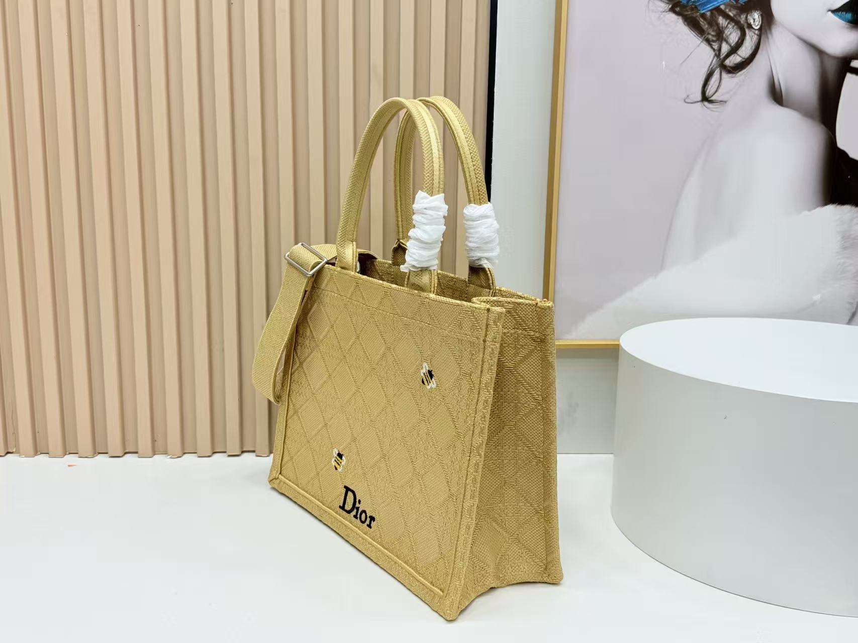 Dior 2026 Book Tote with Embroidered Bee Yellow Canvas