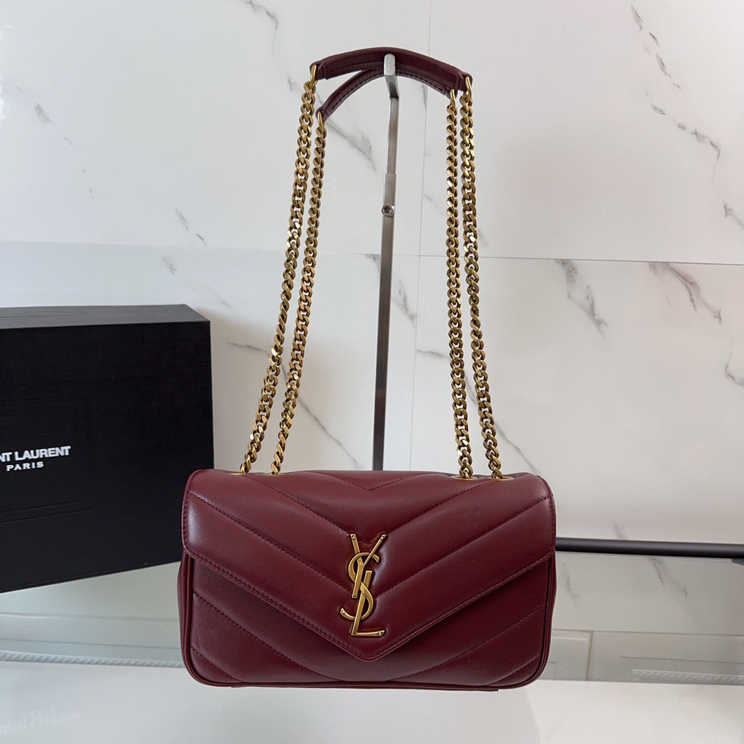 YSL 2026 Loulou Bag 24cm Burgundy Red Lambskin