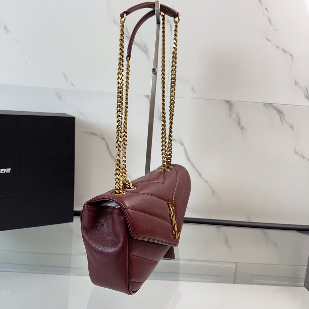 YSL 2026 Loulou Bag 24cm Burgundy Red Lambskin