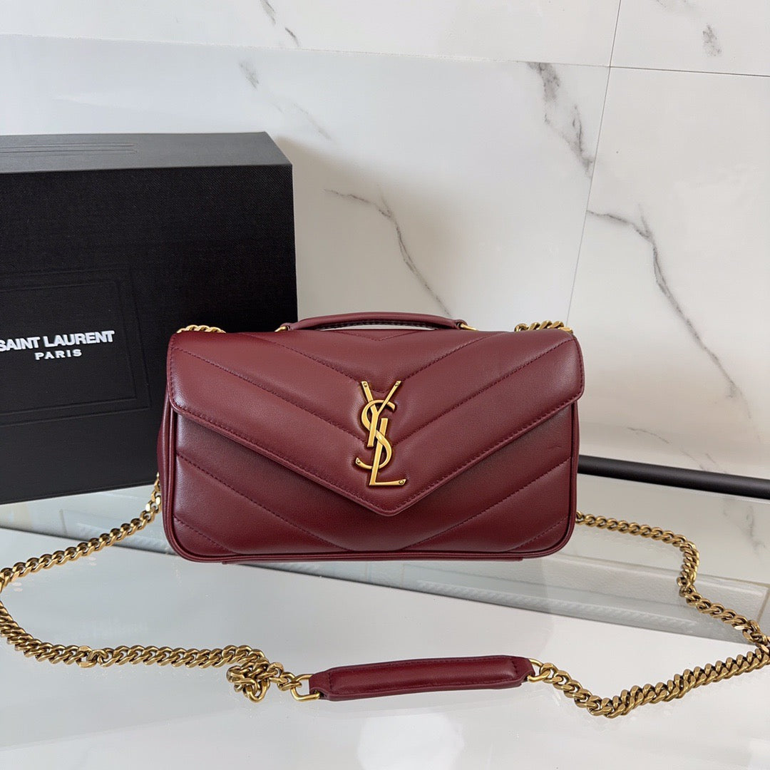 YSL 2026 Loulou Bag 24cm Burgundy Red Lambskin