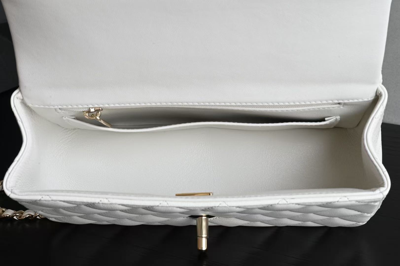 Chanel Flap With Top Handle 20cm White Lambskin