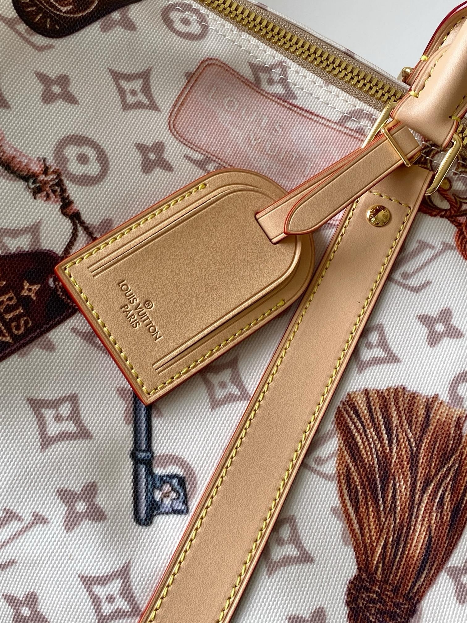 Louis Vuitton 2026 Keepall Bandoulière 45 Bag Leather White Canvas Cowhide