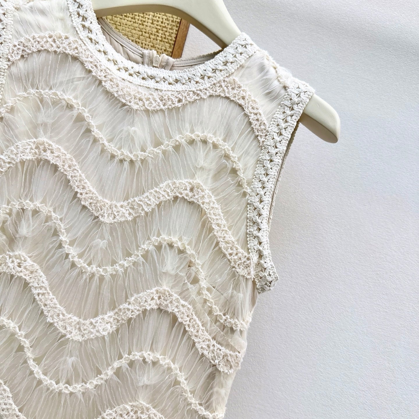 Dior 2026 Heavy-duty Woven Lace-trimmed Tulle Dress Cream Cotton 323789