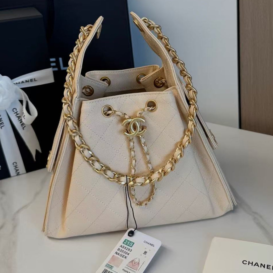 CC 25C Hobo Bags 30cm Light Apricot Grained Calfskin