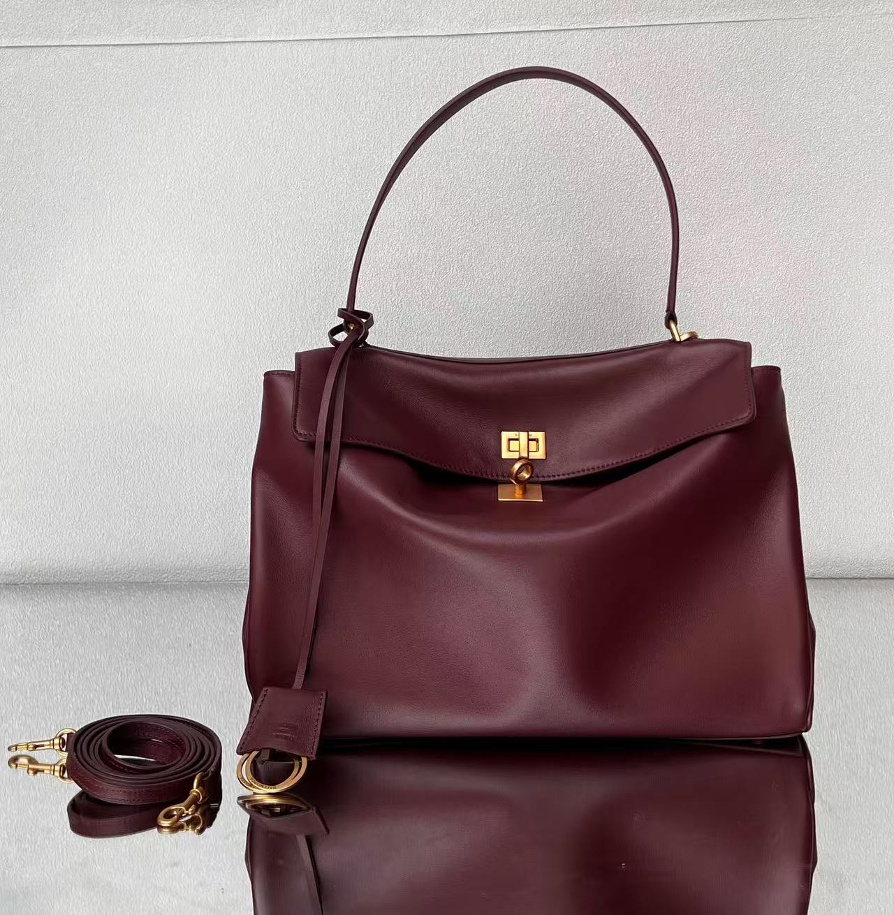 Balenciaga 2026 Rodeo Bag 29 Burgundy Calfskin Gold Hardware