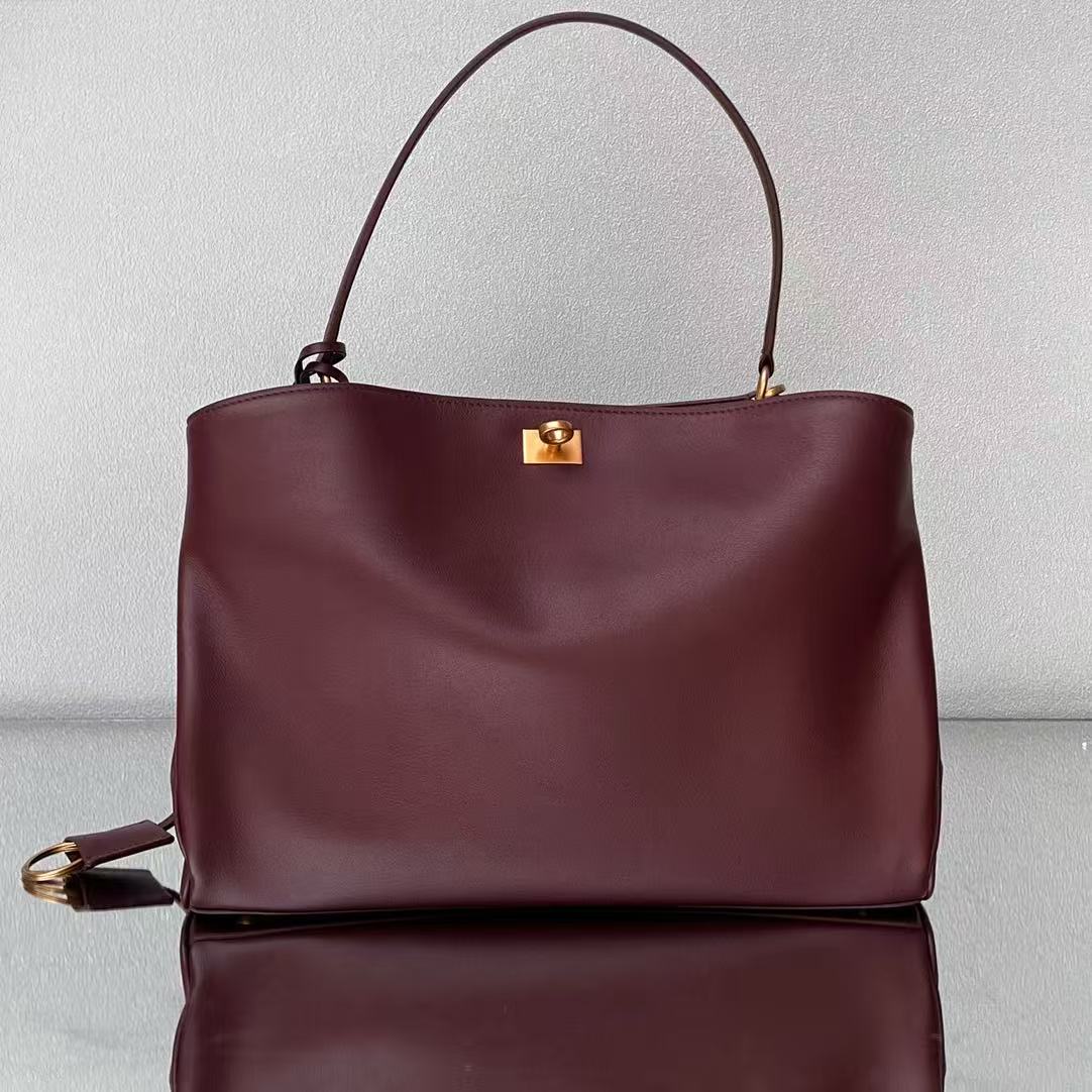 Balenciaga 2026 Rodeo Bag 29 Burgundy Calfskin Gold Hardware