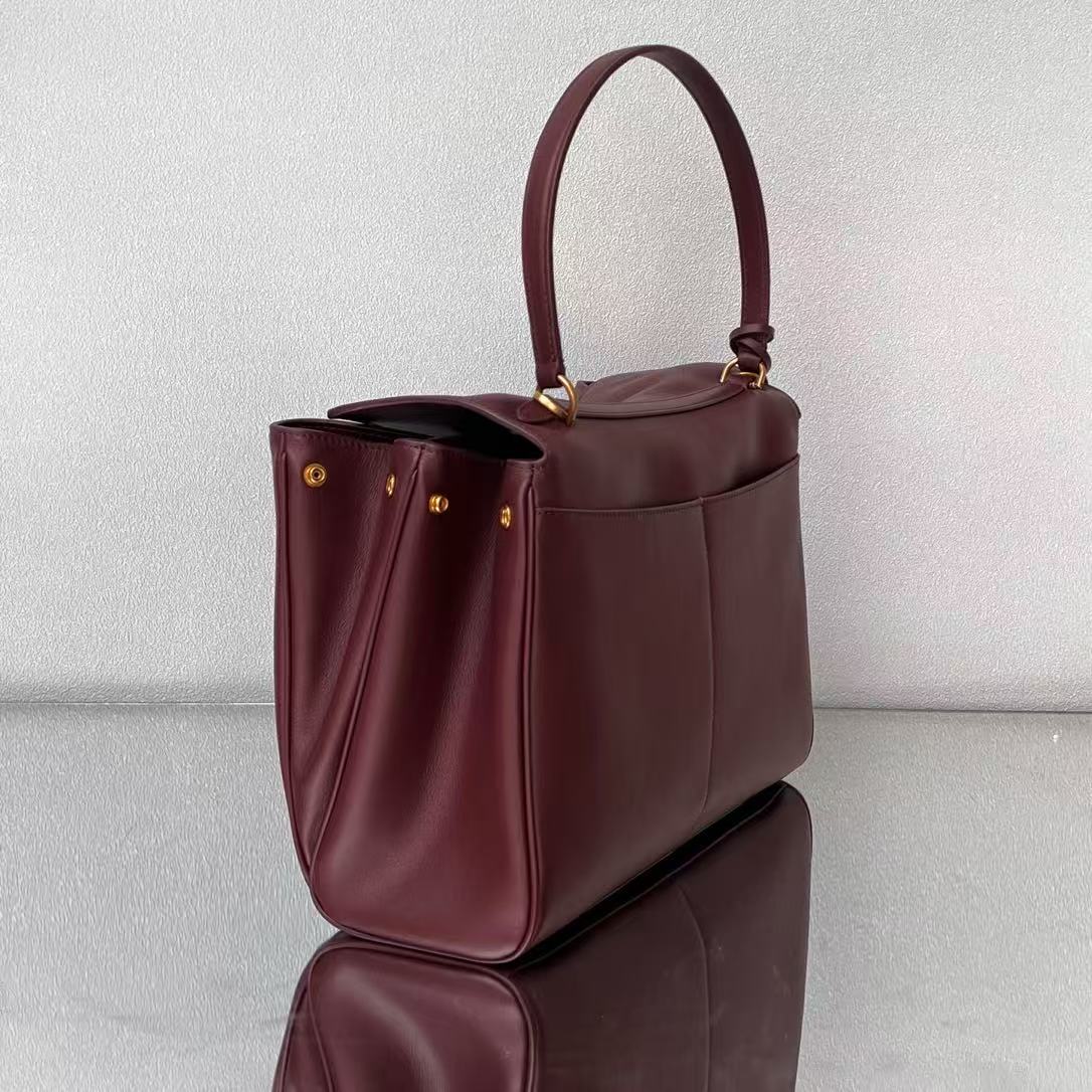 Balenciaga 2026 Rodeo Bag 29 Burgundy Calfskin Gold Hardware