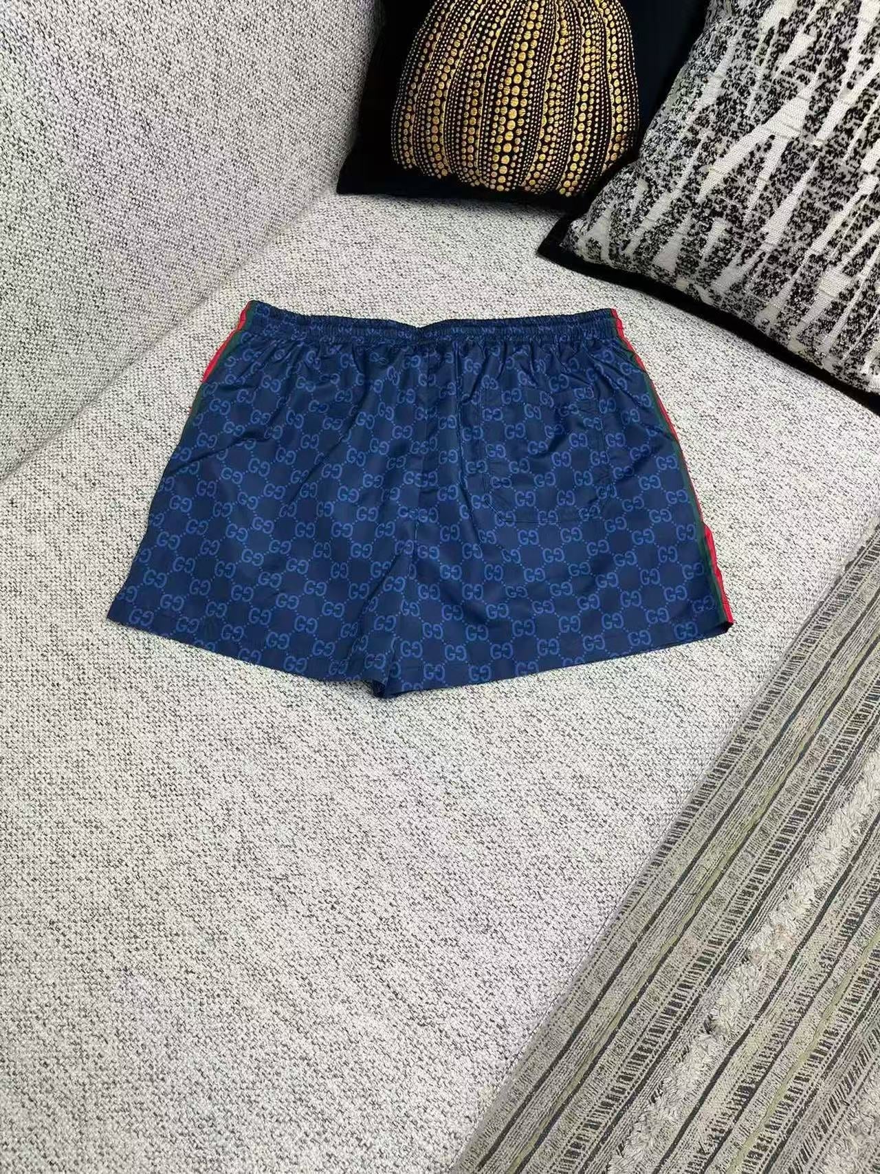 Gucci 2026 Printed Swim Short Navy Blue Poplin Tech