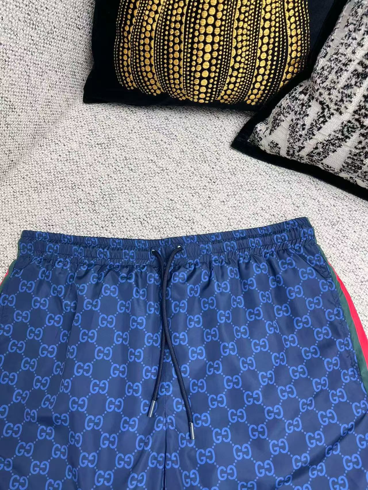 Gucci 2026 Printed Swim Short Navy Blue Poplin Tech